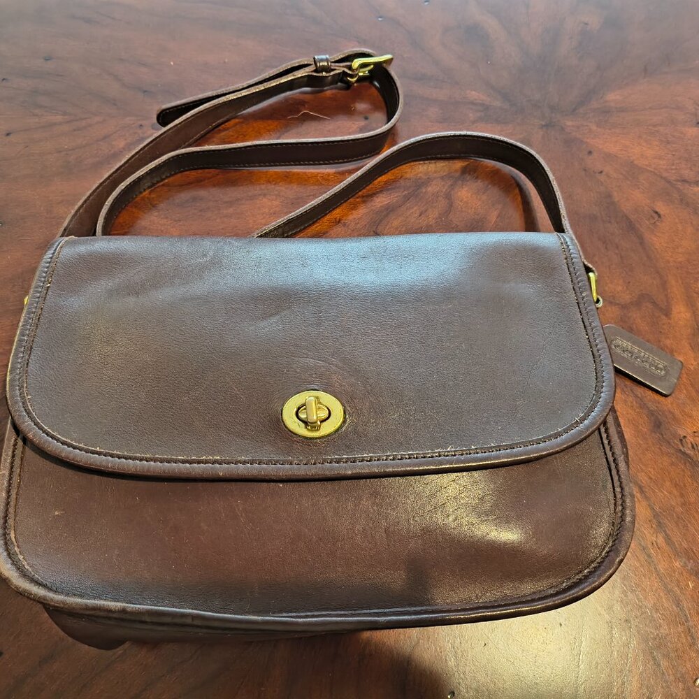 Vintage Coach Purse Saddlebag Crossbody, Brown Leather